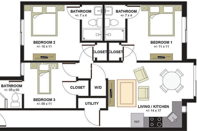 apartment floorplan - Private Bed/Bath Near Drexel – $745 – July Lease Takeover Apartments