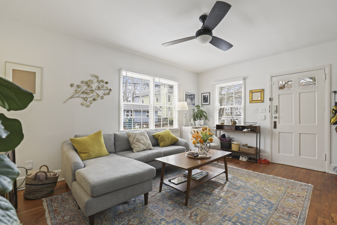Den area (all photos shown with tenant furniture. No furniture included) - Fabulous 1 bedroom plus office /  1 bathroom garage apartment in the HEART of Downtown Decatur