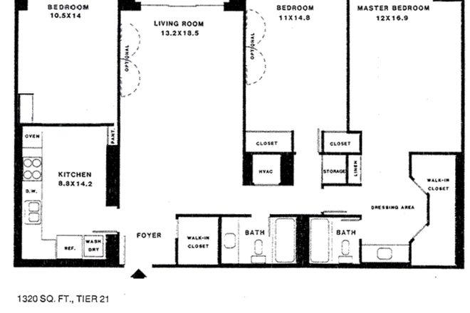 Floorplan Southern exposure.  Sunny. - Modern Condominium: 3 blocks to GUTS, Metro, 1.0 mile to Georgetown, 3br/2ba ($1,300 per bedroom)