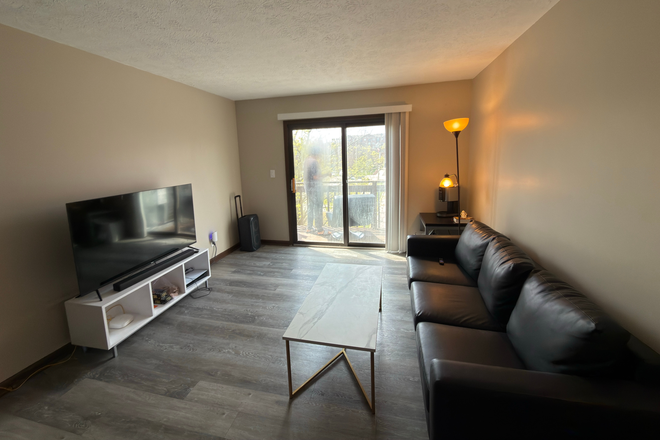 Living Room and Balcony - 1 Bedroom Summer Sublet at Victory on Salibury Apartments
