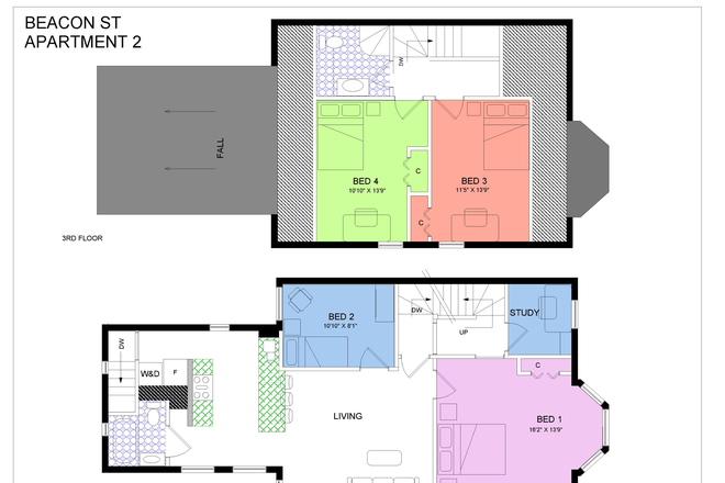 Apartment 2 floor plan - Fully furnished large bedroom  in newly renovated 4 bedroom 2 bathroom apartment