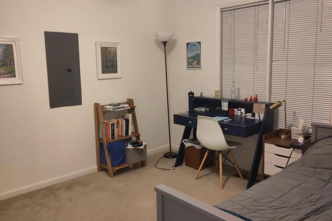 Further view of first floor bedroom, wall to the right and opposite to entrance. Window faces back patio (furnishing will be removed). - Room in Carrboro townhouse, walkable to downtown, bikable to campus