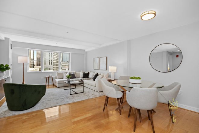 living room - Top floor Back Bay one bed with AC, in unit laundry and stunning roof deck!
