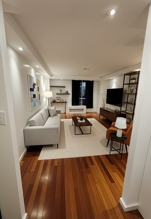 living room (virtually staged) - Amazing 2 Bed / 2 Bath Brookline Village w/ Heat,HotWater & Gas Included! Central AC! Avail. 9/1/26!