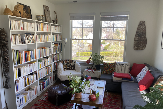 living room. - Sublet:1BR apt for PU Faculty/Staff only-Merwick Stanworth-Princeton