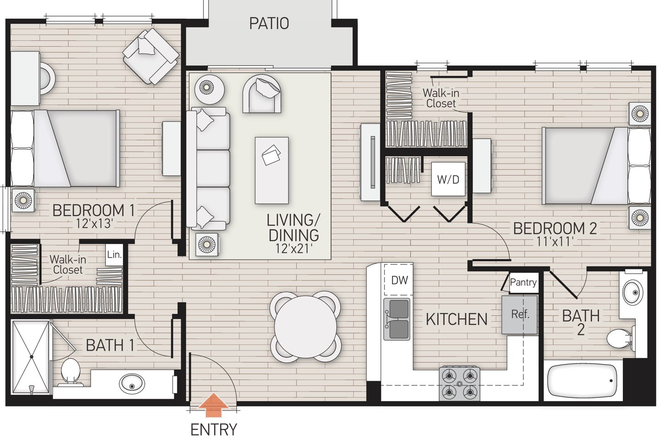 Bedroom 1 and Bath 1 - Turtle Ridge : Irvine Company Apartments