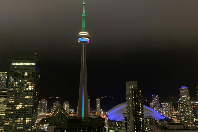 View from Living and Bedroom - Master Bedroom, Furnished, CN Tower/Lake View, Walking Distance to U of T, Financial District Condo