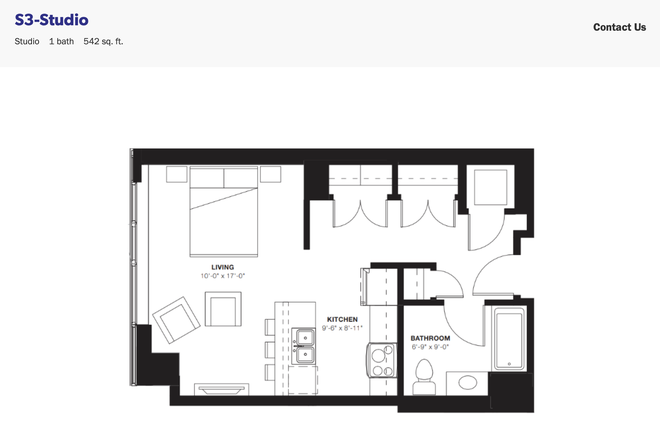 Layout - Summer Sublet: Studio at E2 (full amentity building) only a 10 minute walk from campus Apartments