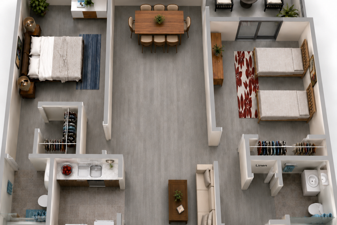 Modern apartment floor plan design - Waterfront Master Suite with Private Bathroom - All Utilities Included Apartments
