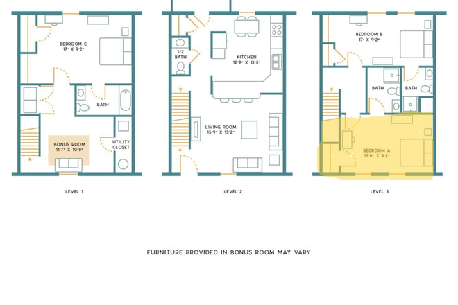 The bedroom I am subletting is highlighted in yellow. - Apartment with Easy Access