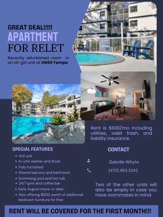 Relet poster - On50 Tampa Relet Apartments