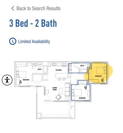 Layout of the Apartment. Highlighted in yellow is the bedroom available for purchase. - Private Bedroom Available For Rent