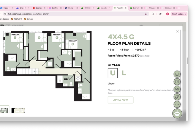 Upstairs bedrooms, rooms B, C, and D available - Hub College Park Apartments