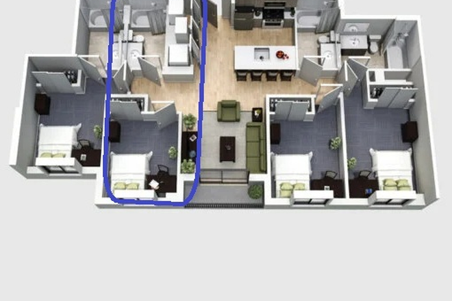 Floor Plan for unit with Exterior Bathroom - Summer 2026 Housing Apartments