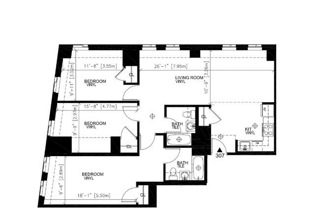 Floorplan - Furnished 3BD 2BA for rent in One Western Ave