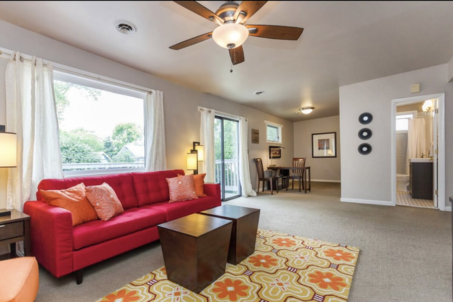 Spacious LR w/Office Nook/Futon - Spacious, furnished, 2BR + 1BATH private duplex apartment