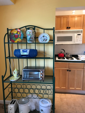 Kitchen area. - Large cheery studio with EXTRA WORK SPACE 1 block from Metro Condo