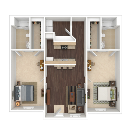Floor Plan - Collegiate Suites, Large 2-Bedroom Apartment