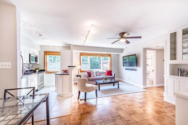 From Entry - Living, Kitchen, and Dining - Spacious 2-Bedroom Apartment in Rosslyn (22209) - 2 min from GUTS Bus