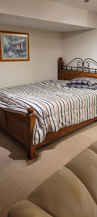 queen sized bed - Furnished 1 bedroom lower level of townhouse - bedroom and recreation private bathroom