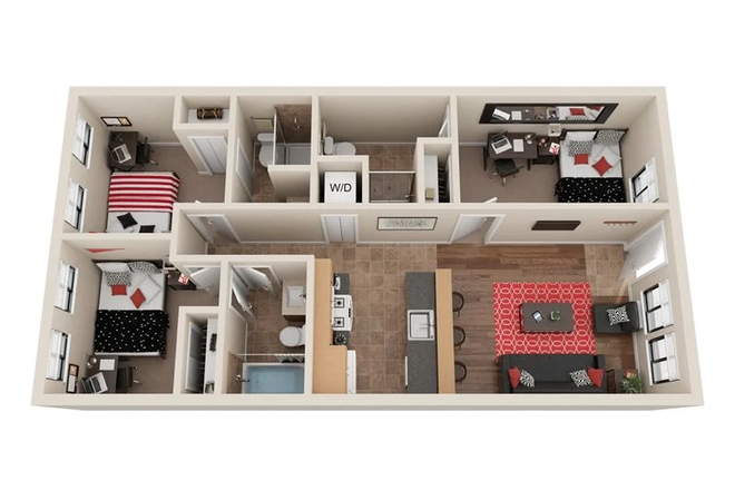 Floor Plan of Apartment, bedroom for rent is the TOP LEFT ROOM. - Buffalo Canyon Apartments