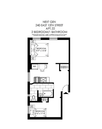 Floorplan - Looking for 1 Female Roommate - 2 bedroom East Village apartment near Union Square