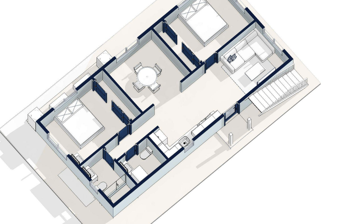 3D Diagram - 3 bedrooms 1.5 bathroom apartment, new construction, full kitchen, ac/heat pump, washer + dryer