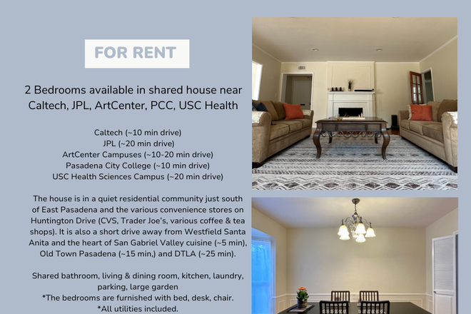 Description, Living Room, Dining Room - Two Bedrooms Available for Rent in Shared House