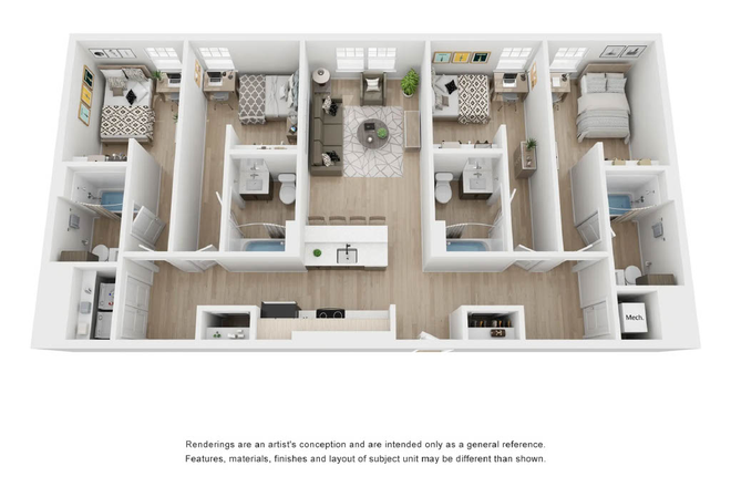 Bedroom A, private bathroom, communal kitchen/living room, in-unit washer/dryer. - Fieldstone Slate Summer Sublet Apartments