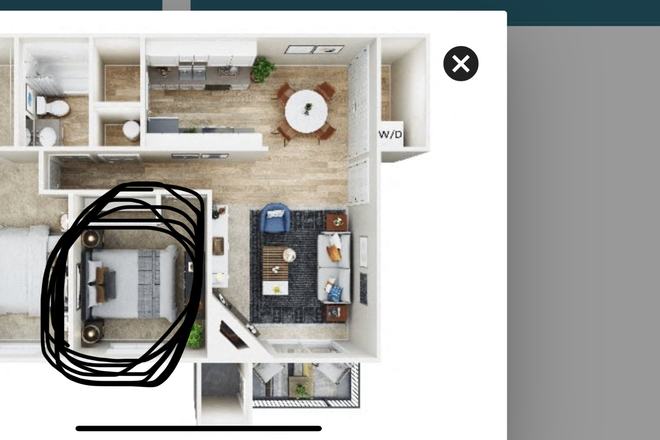 Floor plan, bedroom that is circled is up for rent! - Sofi Belmar Apartments