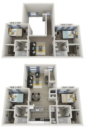 4x4 Renovated Floorplan - The Lofts - 4 bedroom, 4 bathroom