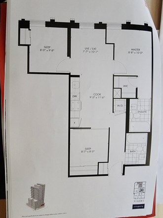 floor plan of unit - across UofT campus 1bdrm in 3bdrm condo