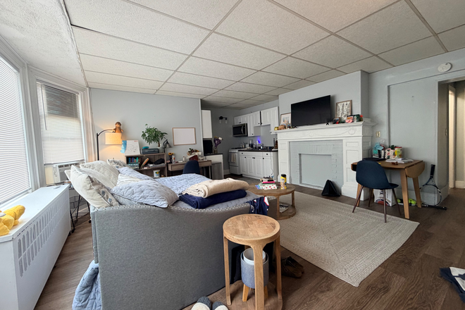 Fireplace & mantle. - Large & Sunny Recently Renovated Studio Apt - Cleveland Circle ALL UTIL INC