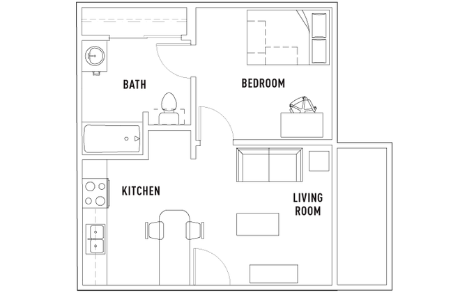 One bedroom, one bathroom with private washer and dryer. - Vista del Campo Norte Apartments