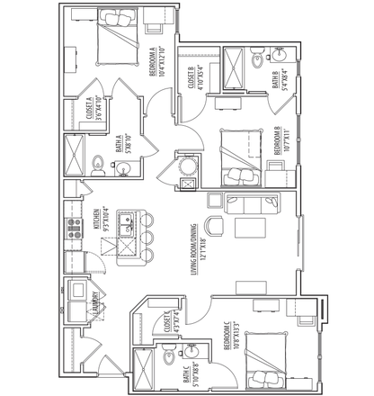 Floorplan, Bedroom A - Edge Apartments