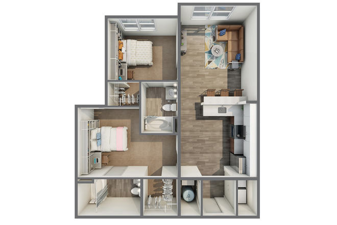 Here is the plan, it is the larger bedroom - Rush Apartments