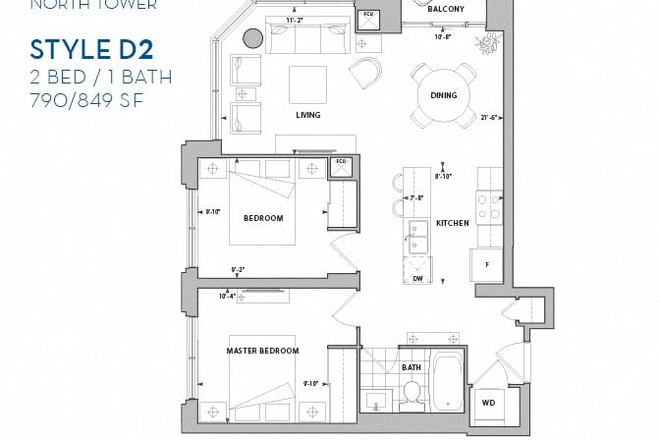 Unit Floor Plan - 1 Bedroom in a 2 Bedroom Furnished Apartment Close to St. Clair West Subway Station