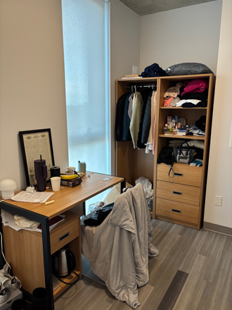 Desk, chair, storage and cupboards - 1 furnished studio with own bathroom Apartments