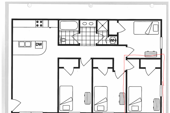 Floor plan, sublet room is circled in red, - 527 N Grant St Apartment 8, next to campus