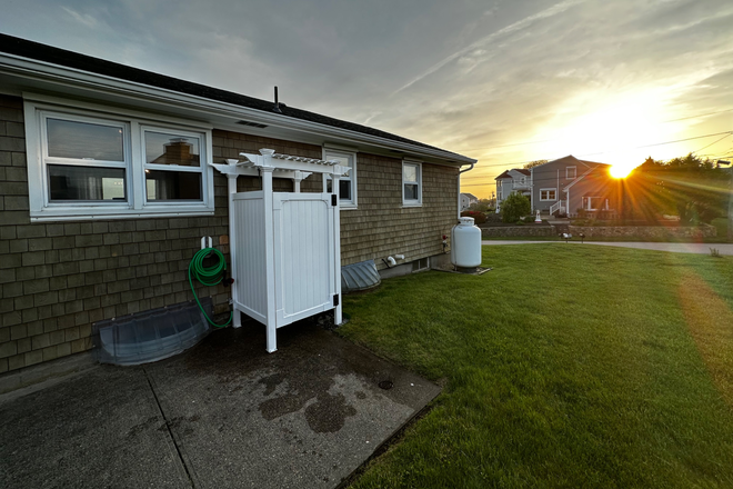 Outdoor Shower by back patio - Private and spacious, views of Roger Wheeler
