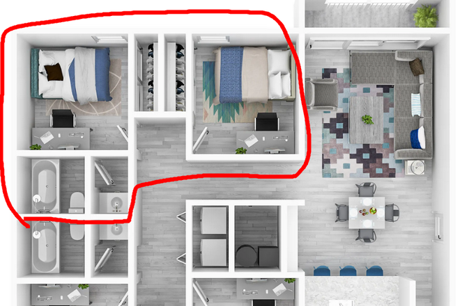 Floor plan - 2 rooms and shared bathroom at Northgate Lakes! Apartments