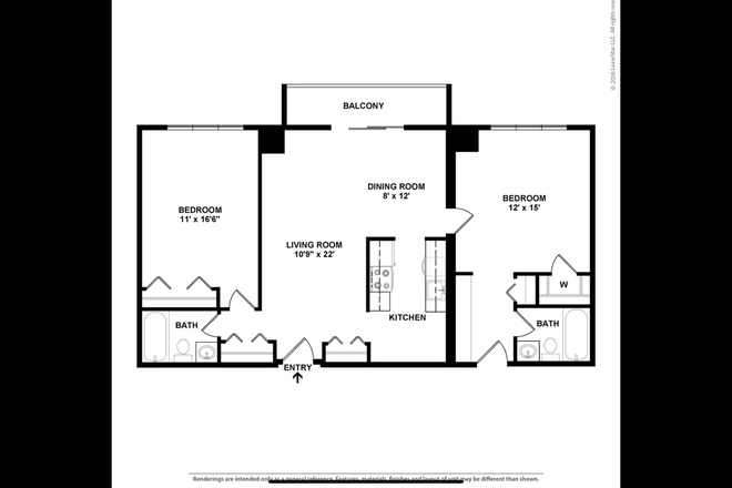 Overview with dimensions - Triangle Towers, 2 bedrooms, 2 bathrooms - very close to grad schools Apartments