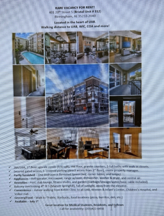 Bristol 312 - Summary - Bristol Southside-Next to UAB Kirklin Clinic-Walk indoor to UAB Bldgs including Volker Hall