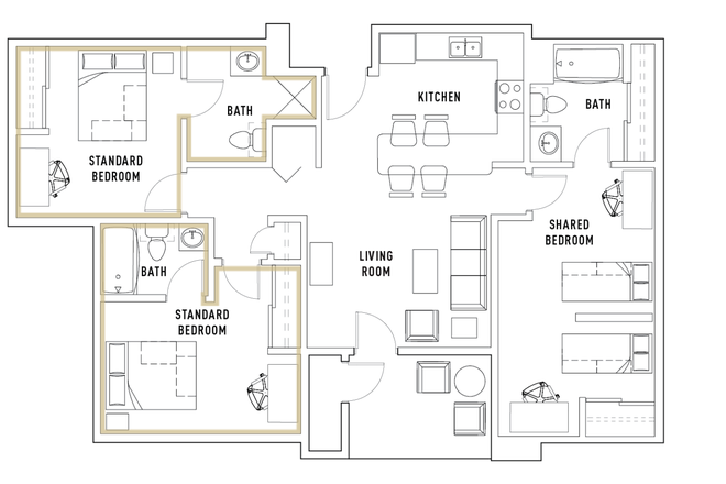 Floorplan - FALL SUBLET Shared bedroom space for 2 PEOPLE (girls only) $1354 per month/per person