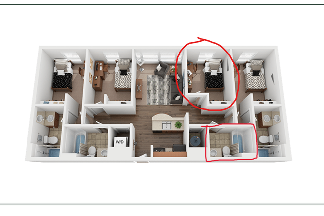 The floorplan is the Mitchel Platinum you will occupy the highlighted room and bathroom - Lease Takeover for one room in a 4x4 Valentine Commons apartment