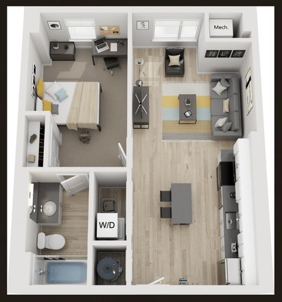 Floorplan - Parc View, Fully Furnished 1 Bed/1 Bath Apartment