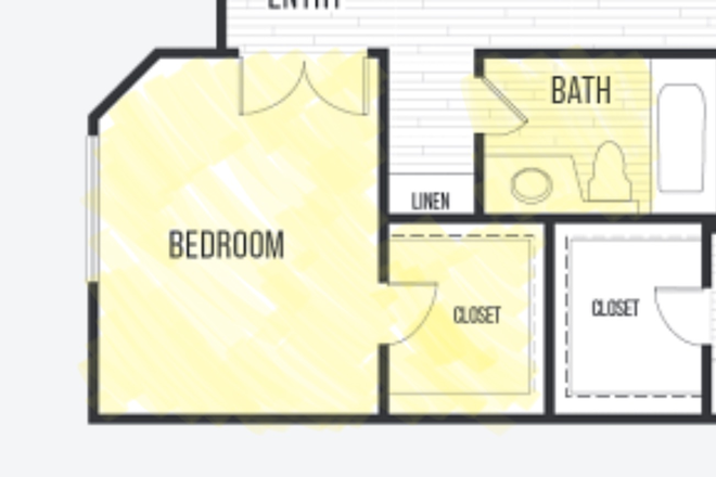 highlighted will be your room closet and bathroom - CLEAN Master bedroom $1700 move in June 15th