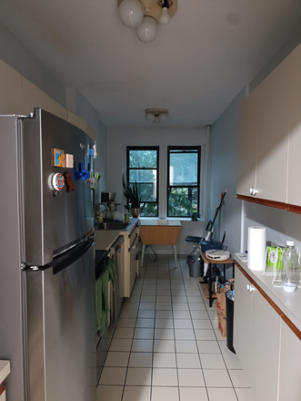 Kitchen with supplies and storage space - Luminous Brighton apartment next to Chestnut Hill Reservoir - Utilities (Heat and Water) Included