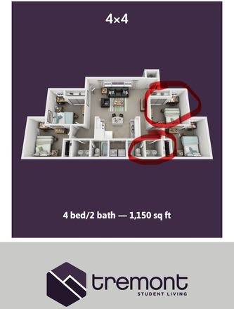 Bedroom that is available - Tremont Student Living