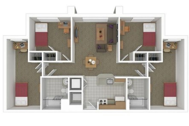 Floorplan for 4x2 room - South Campus Commons Building 7